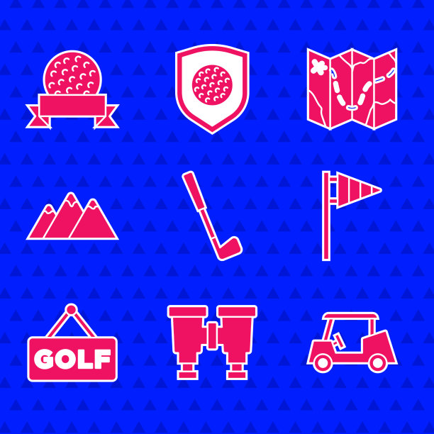 设置高尔夫球杆双筒望远镜车旗标签图片下载