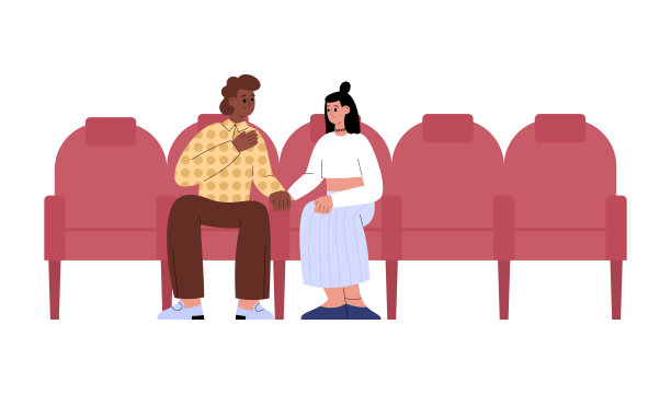 年轻相爱的情侣在电影院看电影平面矢量插图孤立。图片下载