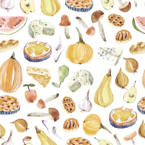 无缝的图案与秋天的精神元素。水彩插图，完美的墙纸，织物，包装纸图片下载