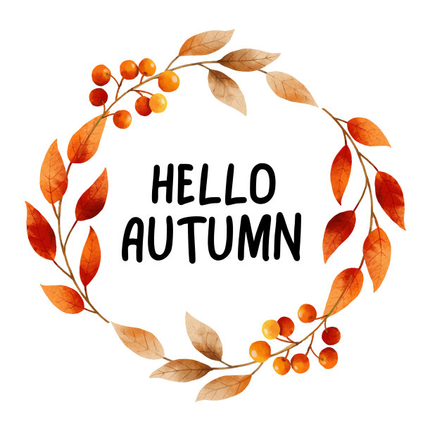 你好秋天与华丽的树叶花框图片下载