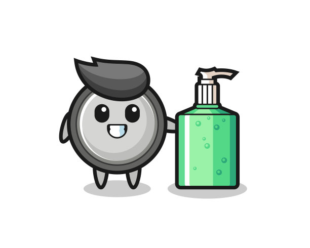 可爱的按钮细胞卡通和洗手液图片下载