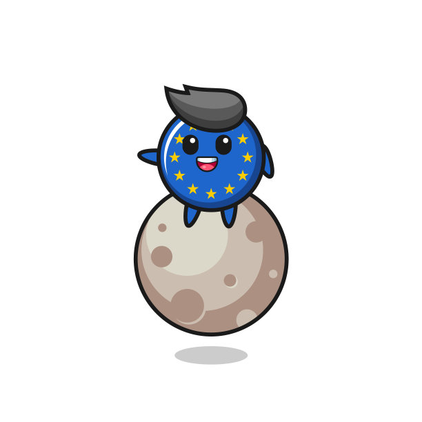 欧洲国旗徽章卡通坐在月球上图片下载