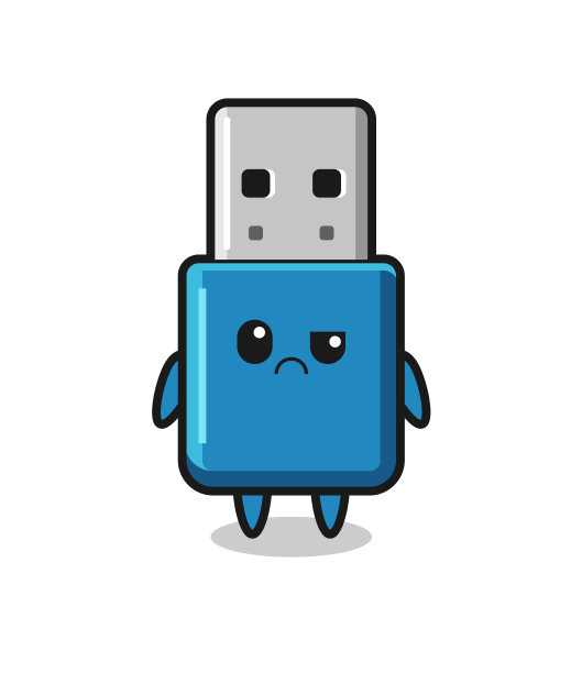 吉祥物的闪存驱动器usb与怀疑的脸图片下载