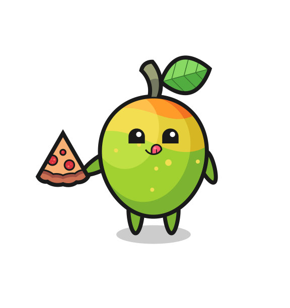可爱的芒果卡通吃着披萨图片下载