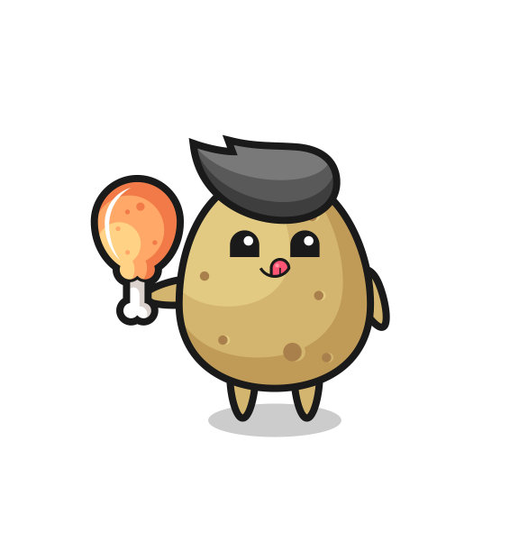 可爱的土豆吉祥物正在吃炸鸡图片下载