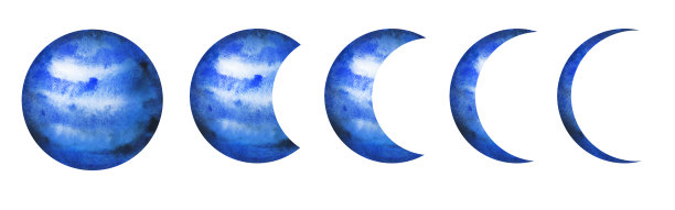 手绘水彩画的行星月食阶段的一个太阳系。图片下载