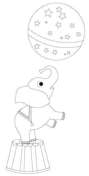 可爱的小象在马戏团里玩一个大球。图片下载