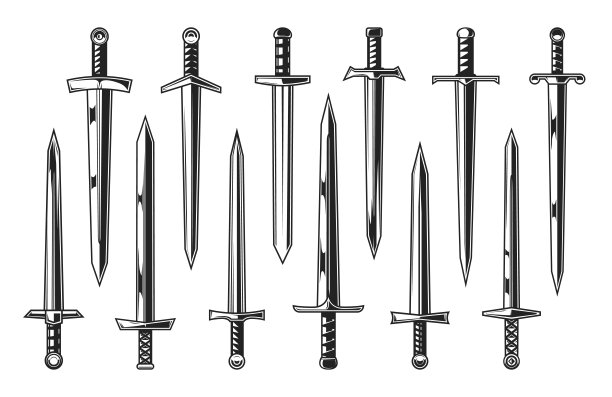 欧洲骑士中世纪的剑，向量纹章图片下载