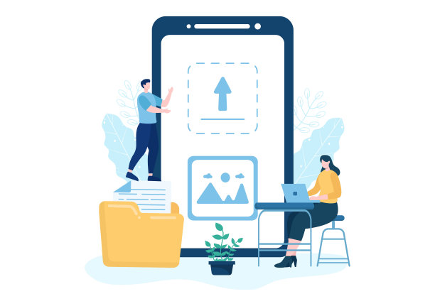 上传图片背景在线设备信息和数据到社交网络与云服务或加载概念向量插图图片下载