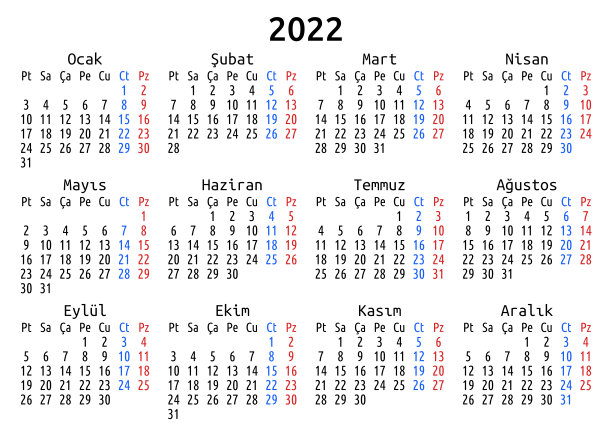 2022年日历，土耳其，周一图片下载