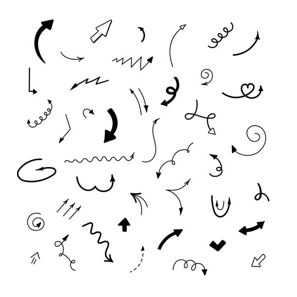涂鸦Swash黑色细线集包括心，笔画，圆圈和箭头标志。矢量图图片下载