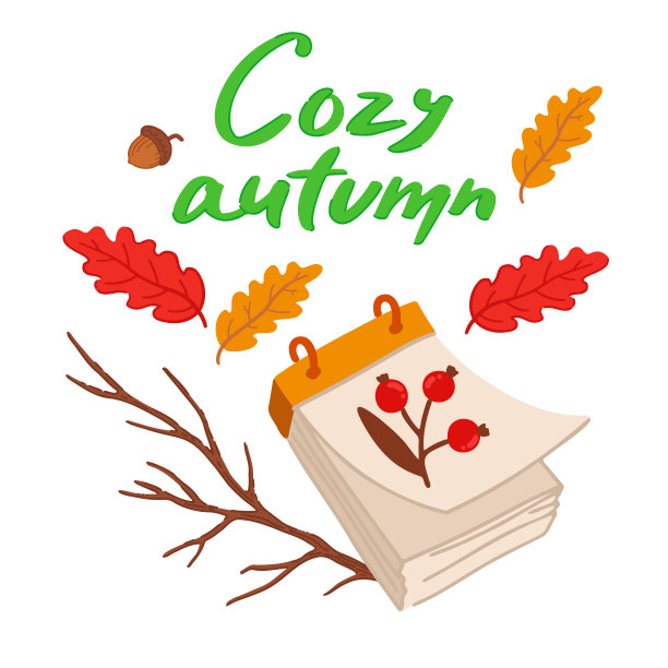 手写的字体。舒适的秋天。秋天的元素。坚果图片下载