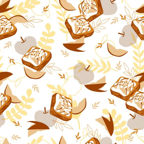 烤苹果和肉桂糕点矢量图形无缝模式图片下载