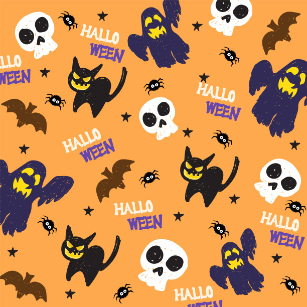 万圣节图案背景卡矢量插图设计03图片下载