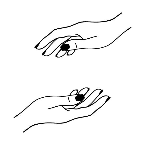 手绘女人手在线艺术。女性双手的精神象征。图腾护身符，古董风格，波西米亚风格，纹身，标志。矢量插图孤立的白色背景。图片下载