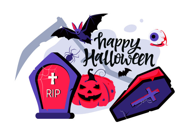 万圣节快乐-现代卡通风格的彩色插图图片下载