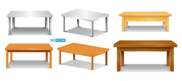 一套现实的棕色木制桌面或松木桌面孤立或蒙太奇表显示详细。每股收益向量图片下载