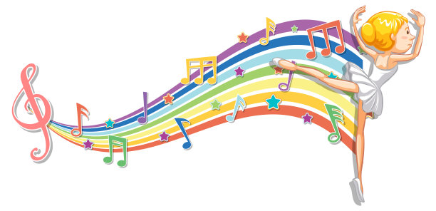 芭蕾舞者与旋律符号在彩虹波图片下载
