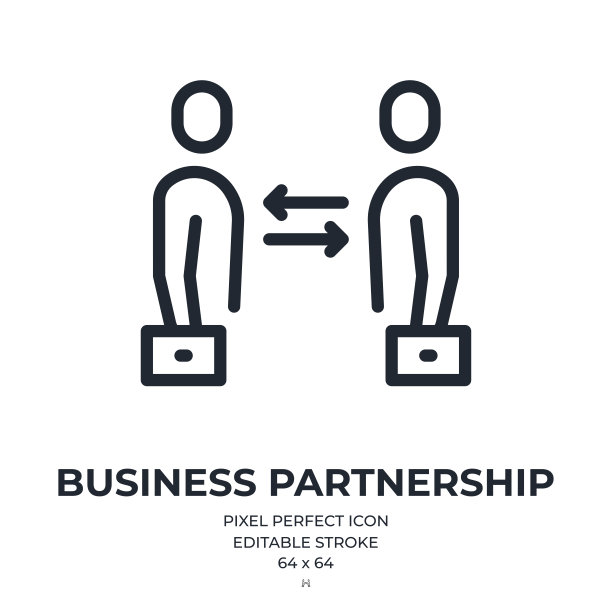 协同和伙伴关系概念可编辑的笔触轮廓图标孤立在白色背景平面矢量插图。像素完美。64 x 64。图片下载