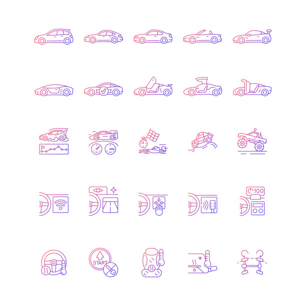 自动赛车梯度线性矢量图标设置图片下载