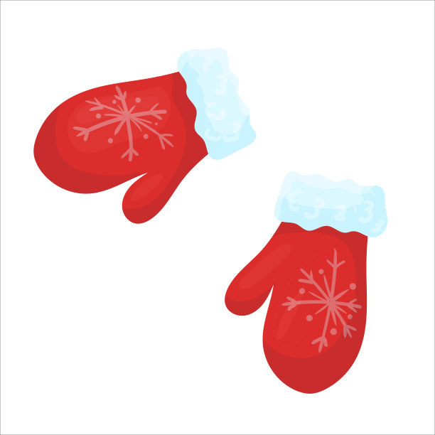 红色的手套上有雪花。圣诞老人的衣服。明亮的衣服。卡通风格的圣诞装饰。矢量插图孤立的白色背景。图片下载