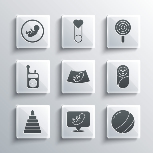 集婴儿，沙滩球，新生儿婴儿襁褓，超声波，金字塔玩具，监视器对讲机，棒棒糖图标。向量图片下载