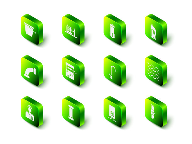 集电动水泵、滤水器、排污器容器、波纹管、工业管道及阀门、水龙头、燃气锅炉燃烧火焰及金属图标于一体。向量图片下载