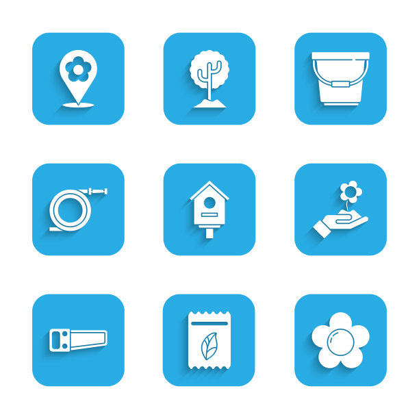 Set Bird house, Pack full of plants, Flower, Hand holding Flower, saw, Garden hose or fire hose, Bucket and Location with icon. Set Bird house, Pack full of plants, Flower, Hand holding Flower, saw, Garden hose or fire hose, Bucket and Location with icon。向量图片下载