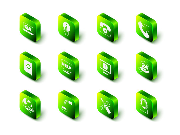 设置信息，电话24小时支持，人与耳机，监视器信息，螺丝刀和扳手扳手和麦克风图标。向量图片下载