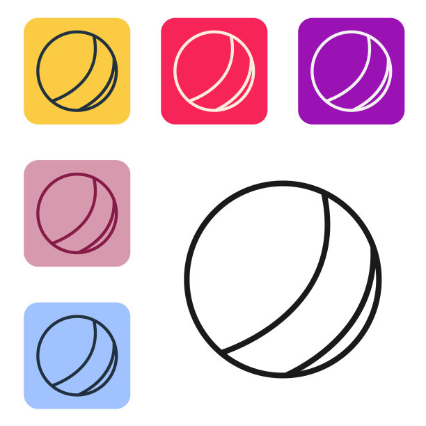 黑色线沙滩球图标孤立在白色的背景。儿童玩具。在彩色方形按钮中设置图标。向量图片下载