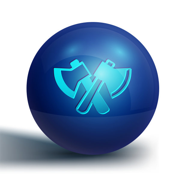 蓝色木斧图标孤立在白色背景图片下载