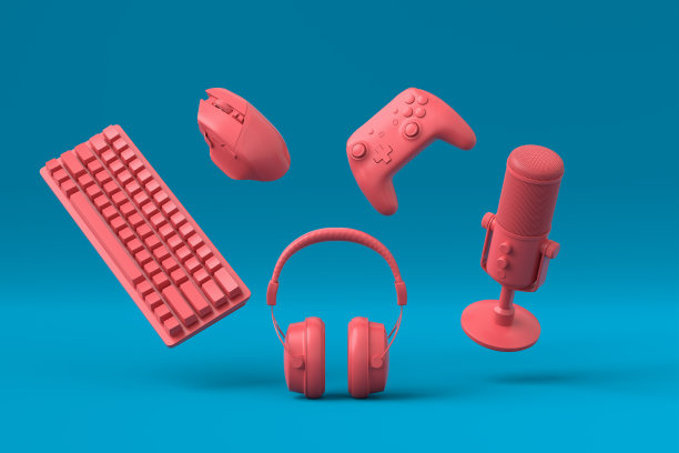 飞行游戏的齿轮，如鼠标，键盘，操纵杆，耳机，VR，麦克风图片下载