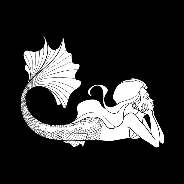 图形美人鱼孤立在白色的背景图片下载