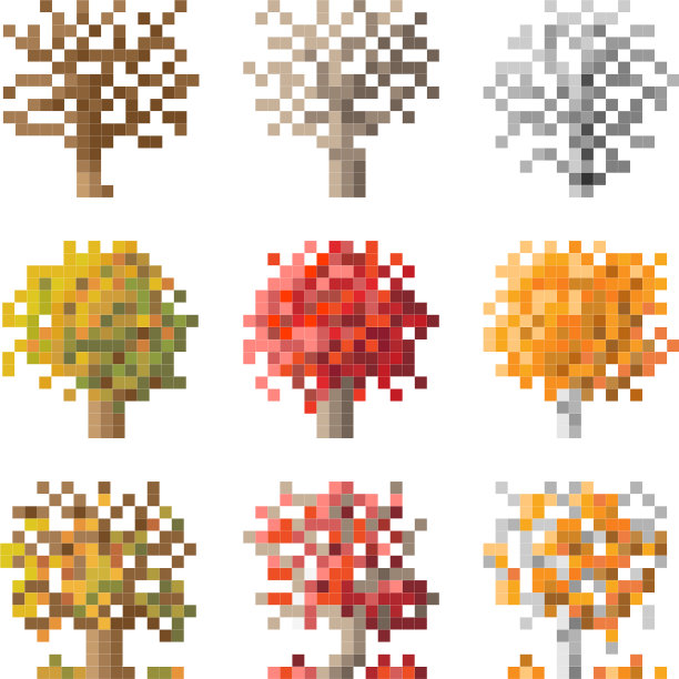 集合像素秋树桦树橡树苹果树图片下载