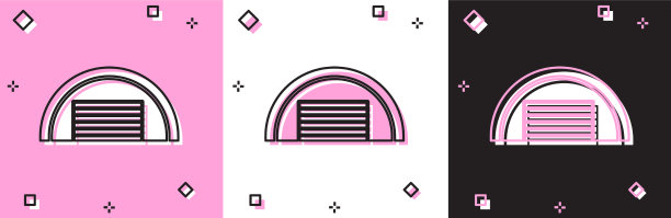 设置车库图标孤立在粉红色和白色黑色图片下载