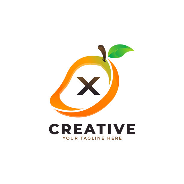 字母x的标志在新鲜的芒果水果中具有现代感图片下载