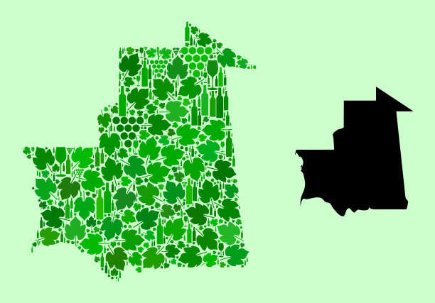 毛里塔尼亚地图-葡萄酒和葡萄的拼贴画图片下载