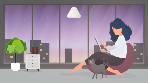 女孩坐在一个奥斯曼和工作的笔记本电脑图片下载