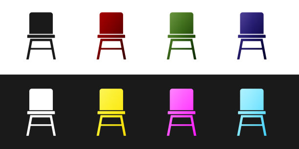 设置椅子图标隔离在黑色和白色图片下载