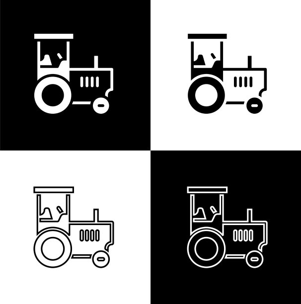 设置拖拉机图标隔离在黑色和白色图片下载