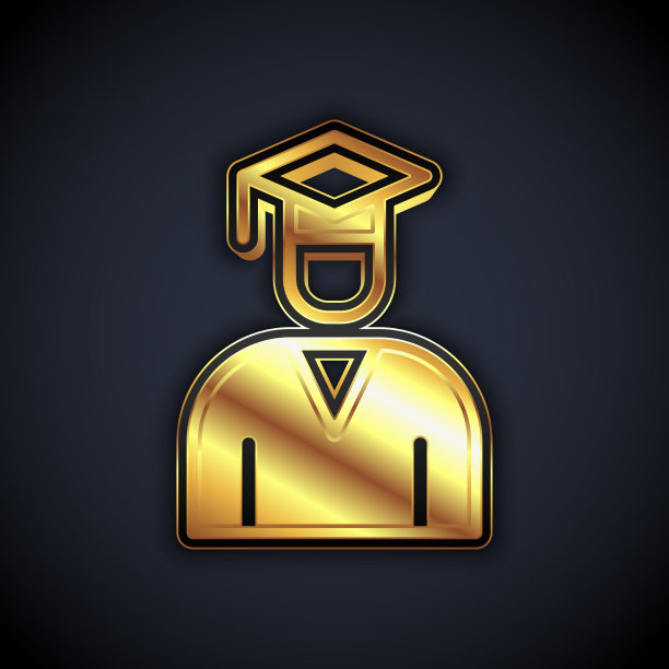 黄金毕业生和毕业帽图标隔离上图片下载