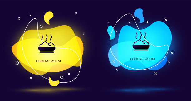 黑色碗的热汤图标孤立在黑色上图片下载