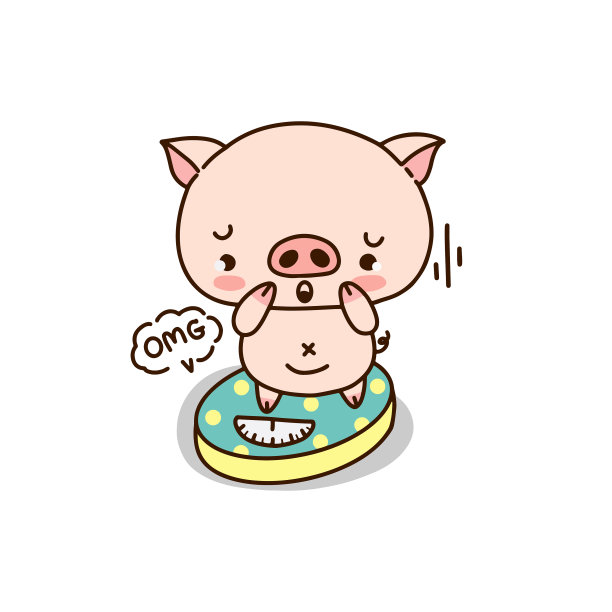 可爱的卡通小猪在磅秤上称重图片下载