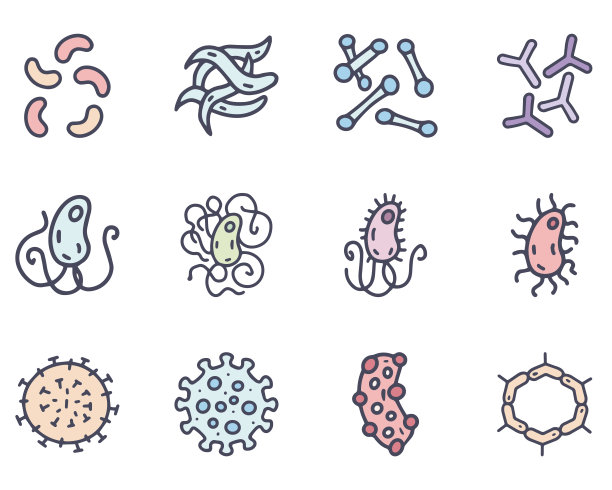 细菌和病毒颜色矢量涂鸦简单的图标集图片下载