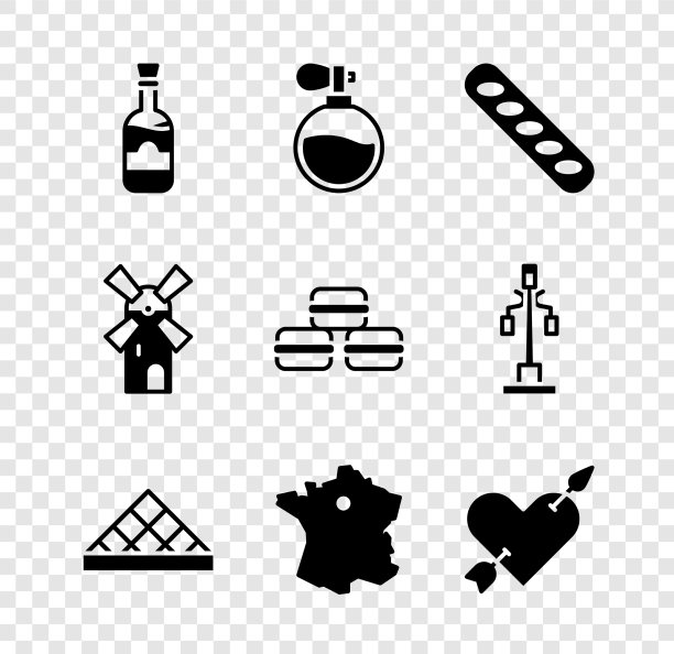 装瓶葡萄酒，香水，法式长棍面包图片下载