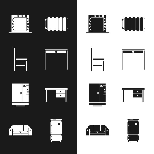木桌、椅子、化妆镜配灯图片下载