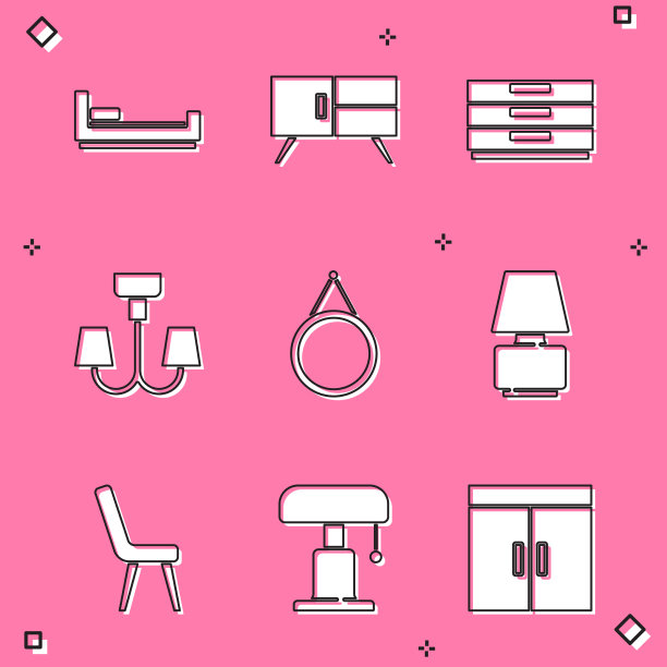 床，抽屉柜，吊灯，镜子图片下载