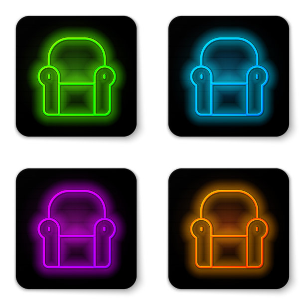 发光的霓虹灯线扶手椅图标孤立在白色图片下载