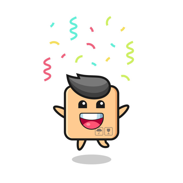 快乐的纸板箱吉祥物跳跃图片下载