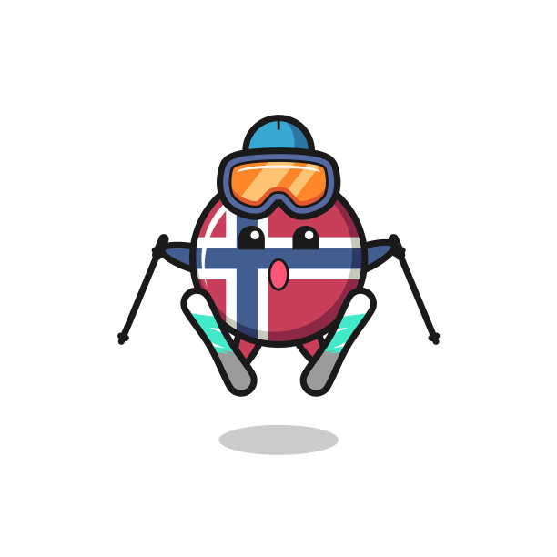 挪威国旗徽章的吉祥物字符作为一个滑雪运动员图片下载